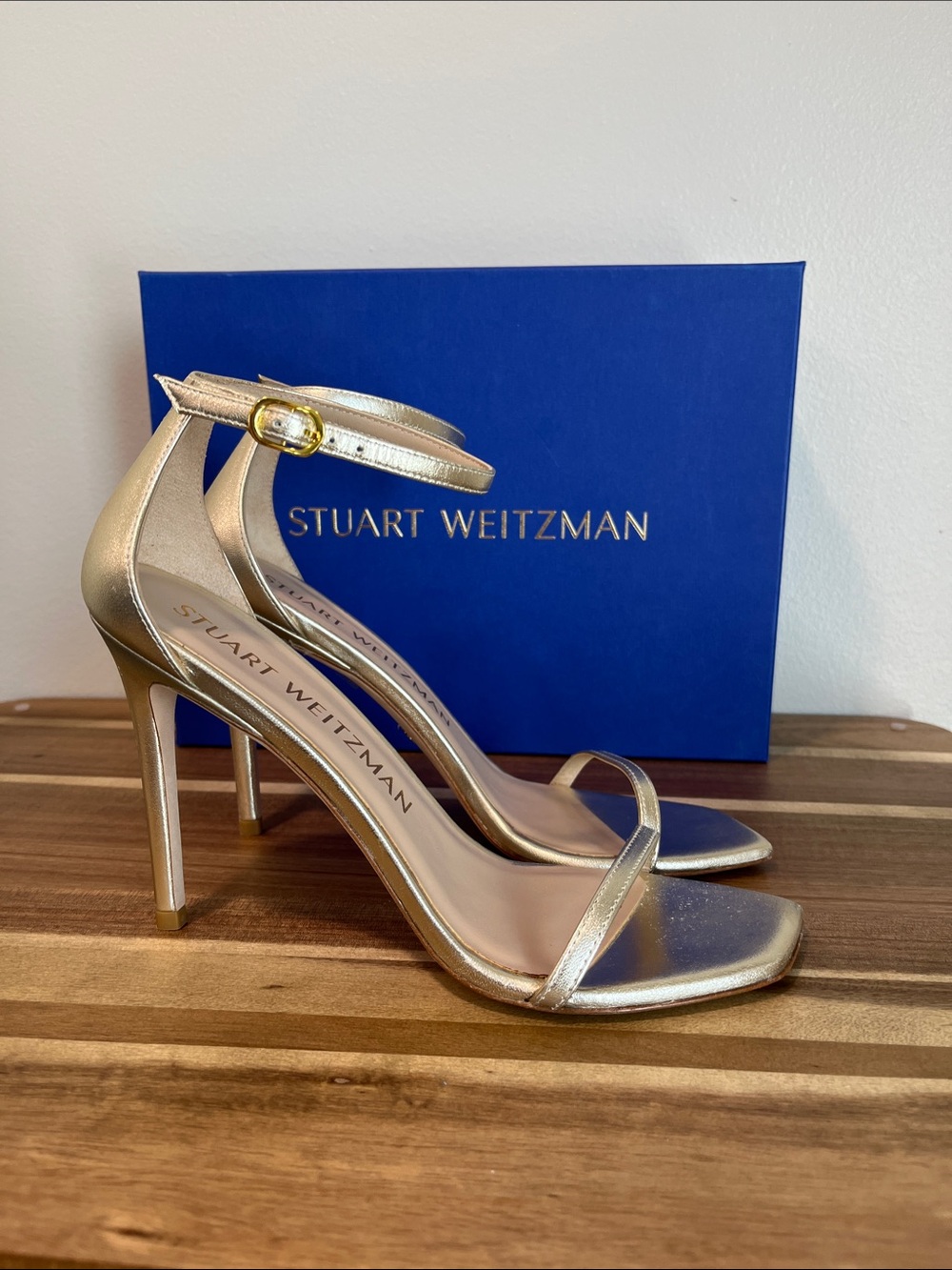 Stuart Weitzman Metallic Gold Strappy High-Heel Sandals Retail $525